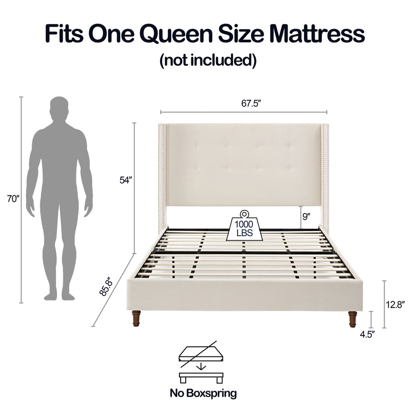 Peyton - Upholstered Bed With 54" High Headboard, Traditional Hand Buttoned Tufting - R&R Furniture Gallery (Fountain Valley, CA)