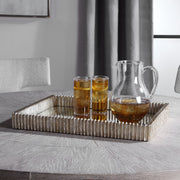 Silver mirrored tray by Uttermost Talmage, rectangular tray with reflective surface and elegant silver finish.