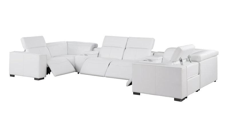 1208 - 8 Piece U Shaped Leather Sectional With 4 Power Recliner & Power Headrests - White