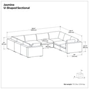 Jasmine handcrafted stationary sectional sofa by Simpli-Home with beige fabric and plush cushions in a living room setting.