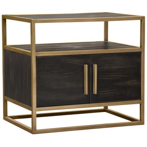 Empire 2-Door End Table in Dark Brown Veneer w/ Hand brushed Gold Metal Frame