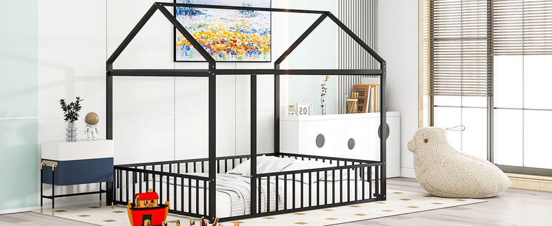 Metal Bed House Bed Frame With Fence - R&R Furniture Gallery (Fountain Valley, CA)