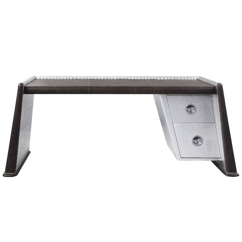 Brancaster - Executive Writing Desk - Distress Chocolate Top Grain Leather & Aluminum - R&R Furniture Gallery (Fountain Valley, CA)
