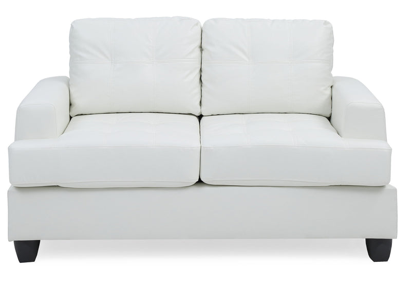 Glory Furniture stylish transitional loveseat for two, stationary fabric sofa with plush cushions and modern design.