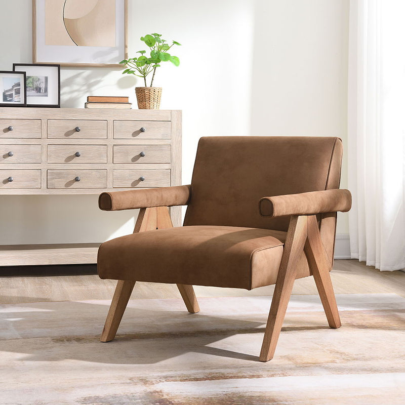Zoey - Accent Chair - Chocolate Suede & Oak - R&R Furniture Gallery (Fountain Valley, CA)