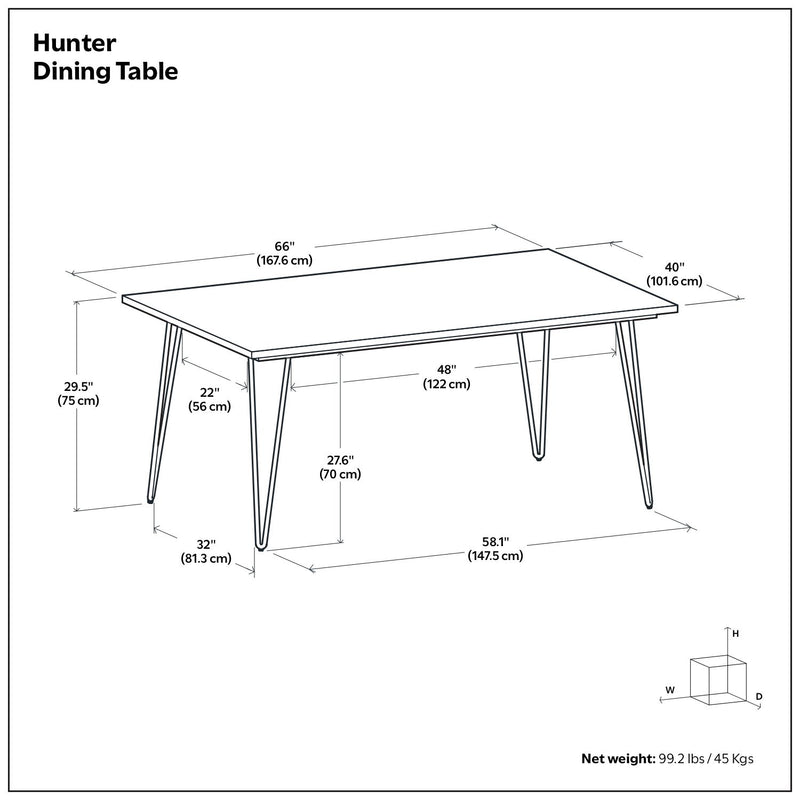 Simpli-Home Hunter square tabletop dining table with wooden finish, modern design, and sturdy legs for kitchen or dining room use.