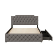 Upholstered Platform Bed With 2 Drawers And 2 Sets Of USB Ports On Each Side, Fabric - R&R Furniture Gallery (Fountain Valley, CA)
