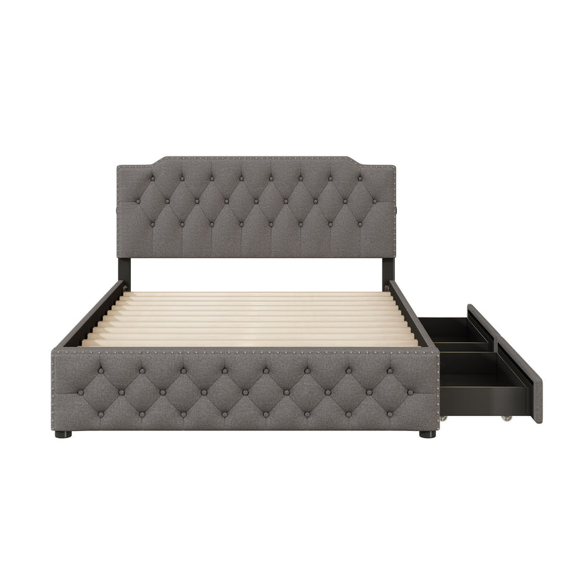 Upholstered Platform Bed With 2 Drawers And 2 Sets Of USB Ports On Each Side, Fabric - R&R Furniture Gallery (Fountain Valley, CA)