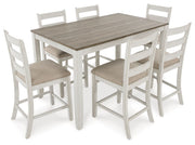 Skempton - Counter Height Dining Table and Bar Stools (Set of 7) - White / Light Brown - R&R Furniture Gallery (Fountain Valley, CA)