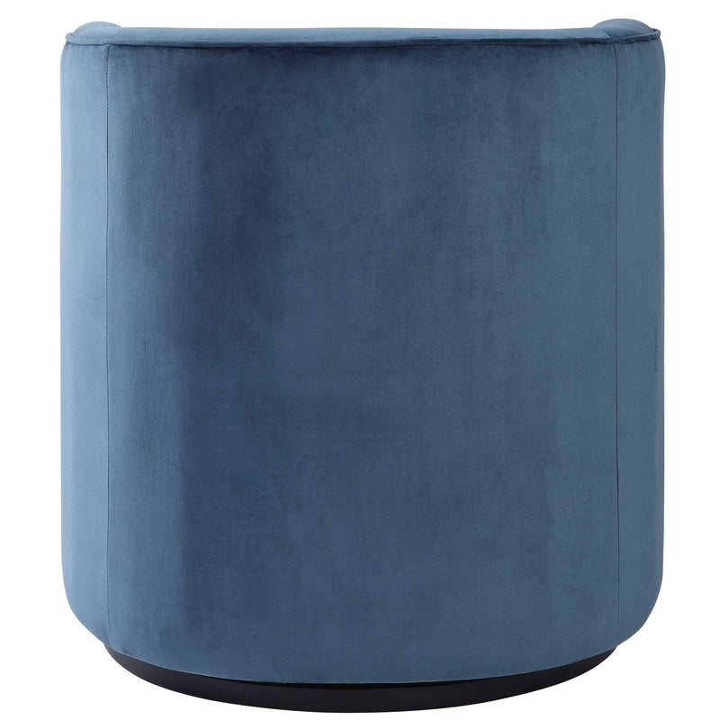 Blue Uttermost Mallorie swivel chair with a modern design, featuring a rounded backrest and cushioned seat.
