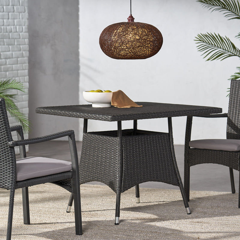Outdoor Rattan Square Dining Table With 4 Legs - Gray - R&R Furniture Gallery (Fountain Valley, CA)