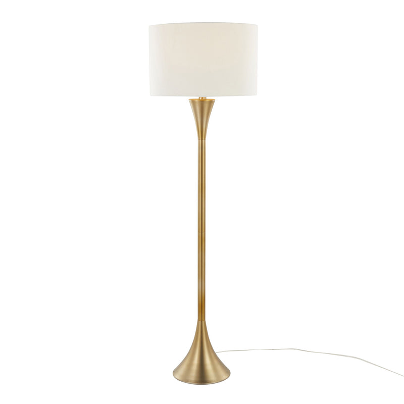 Lumi Source Lenuxe contemporary floor lamp with sleek metallic finish and modern design standing on a wooden floor.