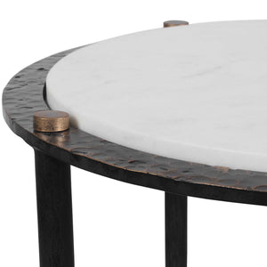 Wren - Round Marble Accent Table - Bronze / White