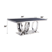 Nasir - Dining Table - Gray Printed Faux Marble Top & Mirrored Silver - R&R Furniture Gallery (Fountain Valley, CA)