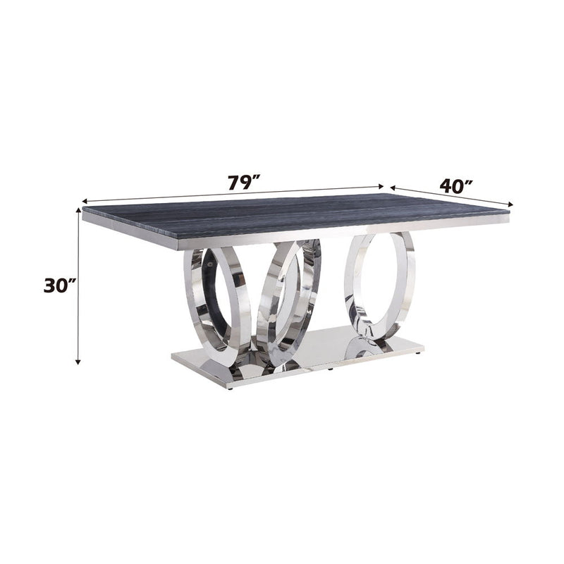 Nasir - Dining Table - Gray Printed Faux Marble Top & Mirrored Silver - R&R Furniture Gallery (Fountain Valley, CA)
