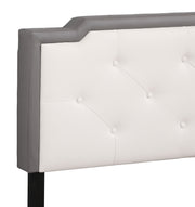 Two-tone upholstered bed from Glory Furniture in a modern design, showcasing the headboard and stylish fabric finish.