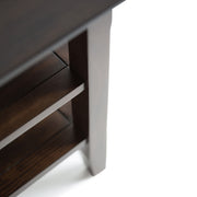Handcrafted Acadian end table by Simpli-Home with wood finish and simple design, perfect for living room or bedroom decor.
