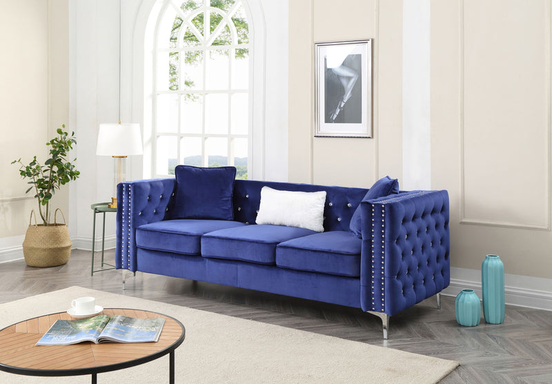 Glory Furniture Paige stationary sofa with plush cushions and modern design, upholstered in neutral fabric.