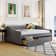 DreamHaus upholstered storage daybed with wood slat support and two drawers for versatile bedroom seating and extra storage.