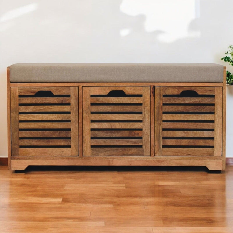 Shutter Shoe Bench, 3 Drawer - Oak - R&R Furniture Gallery (Fountain Valley, CA)