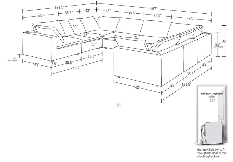 1100 - 8-Piece U-Shaped Sectional In Italian Fabric - Pearl