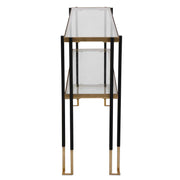 Uttermost Kentmore glass console table with sleek metal frame and clear glass top, modern design for entryway or living room.
