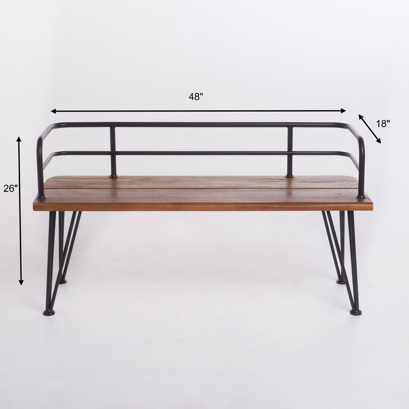 Outdoor Bench With Powder Coated Iron Frame - Teak - R&R Furniture Gallery (Fountain Valley, CA)