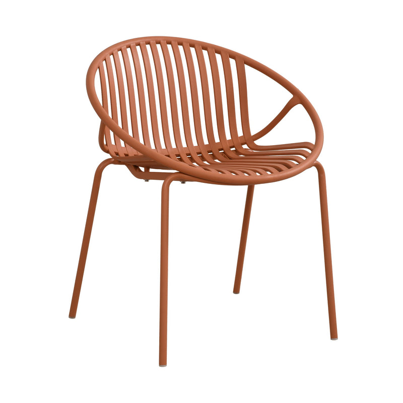 Pair of Noble House stackable outdoor chairs with breathable plastic backrests, perfect for patio or garden seating.