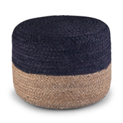 Simpli-Home Lydia handcrafted round accent pouf in neutral fabric, versatile home decor stool or footrest.