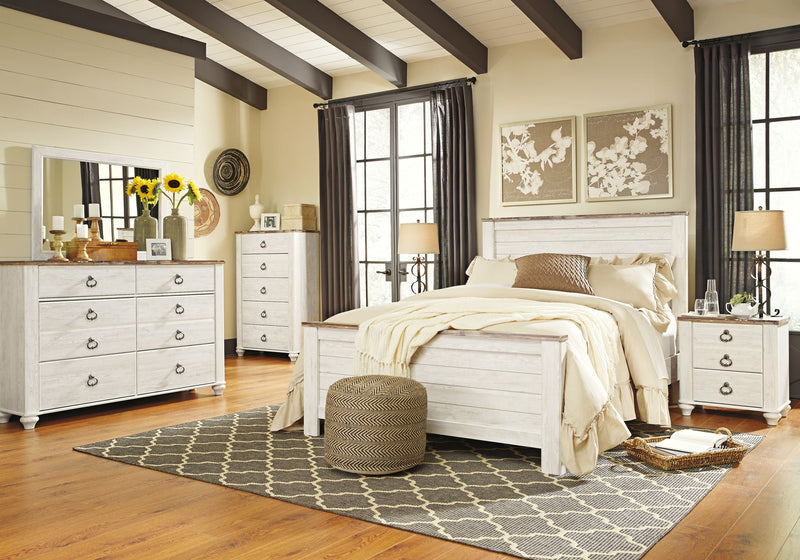 Willowton - Two Drawer Night Stand - Brown / Beige / White - R&R Furniture Gallery (Fountain Valley, CA)