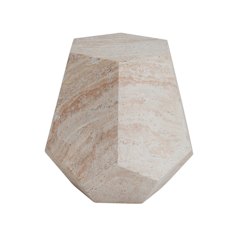 Outdoor / Indoor Lightweight Concrete Side Table, Hexagonal Round Travertine Accent Table - Beige - R&R Furniture Gallery (Fountain Valley, CA)