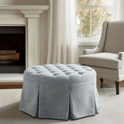 Skirted Tufted Round Ottoman With Button Top - Gray - R&R Furniture Gallery (Fountain Valley, CA)