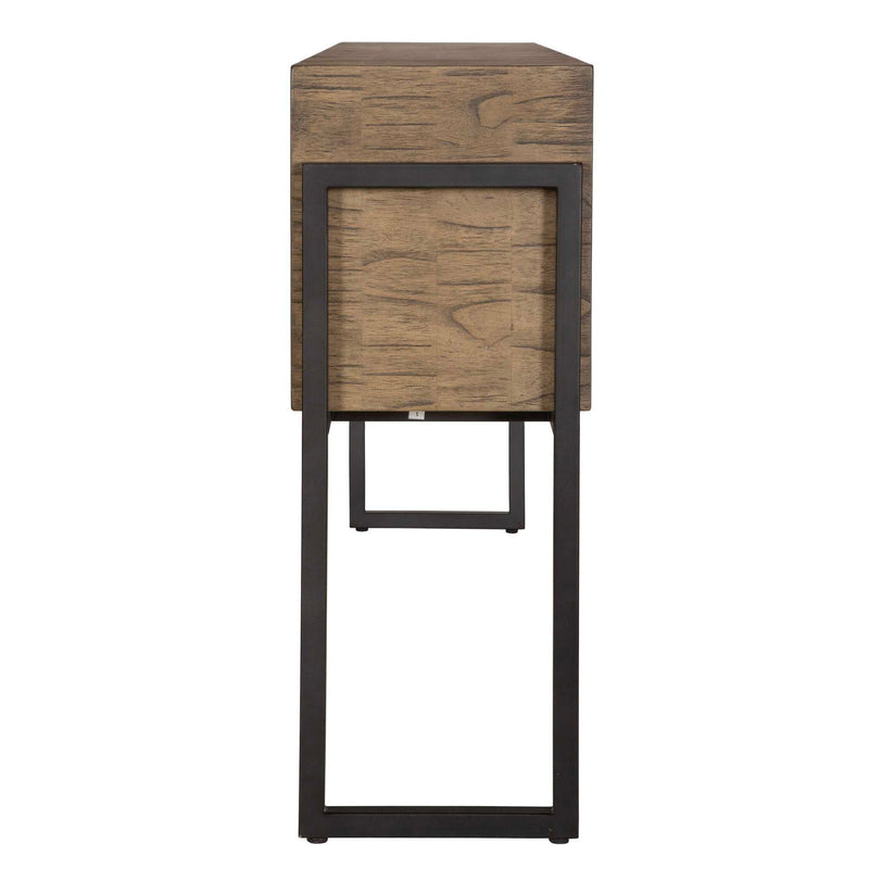 Uttermost Nevis contemporary console table in light brown wood with sleek design and minimalist style.
