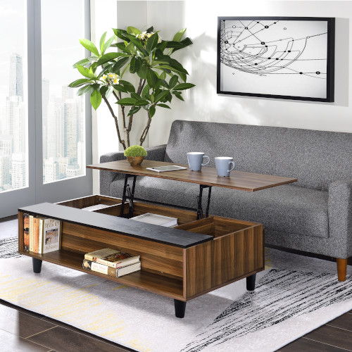 Avala - Coffee Table With Lift Top - Walnut & Black - R&R Furniture Gallery (Fountain Valley, CA)