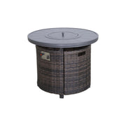 Outdoor fire pit table with lid in espresso color, featuring a round tabletop and fire bowl, by LSI Patio Furniture.