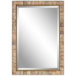 Light brown coconut shell accent mirror by Uttermost featuring a round, textured coconut shell frame for natural decor.