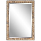 Light brown coconut shell accent mirror by Uttermost featuring a round, textured coconut shell frame for natural decor.
