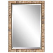 Light brown coconut shell accent mirror by Uttermost featuring a round, textured coconut shell frame for natural decor.