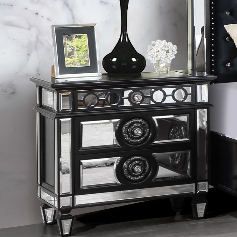 Varian II - Nightstand - Mirrored, Black & Sliver - R&R Furniture Gallery (Fountain Valley, CA)