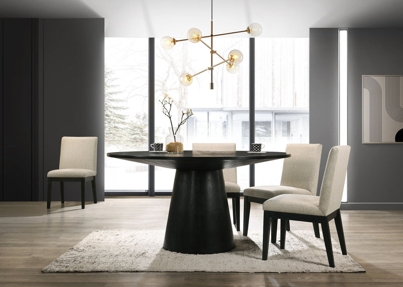 Contemporary 5-piece Jasper dining table set by Lilola Home with round wooden table and matching chairs in modern style.