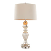 Set of two Lumi Source contemporary table lamps with mercury and nickel finishes, featuring natural fabric shades.