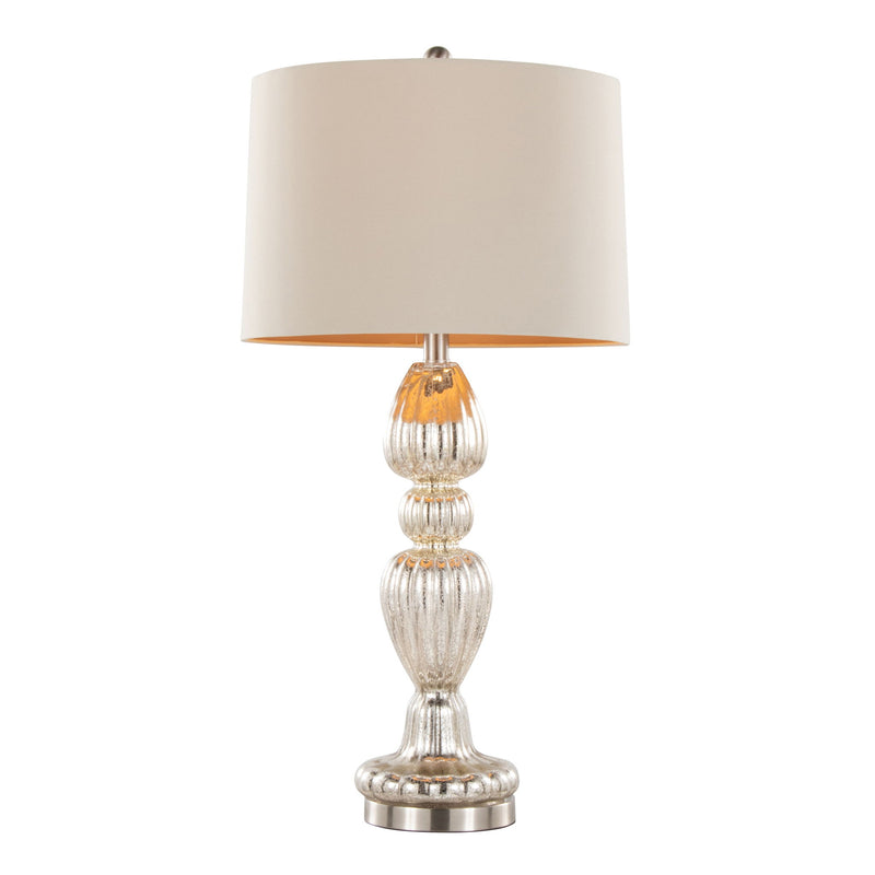 Set of two Lumi Source contemporary table lamps with mercury and nickel finishes, featuring natural fabric shades.