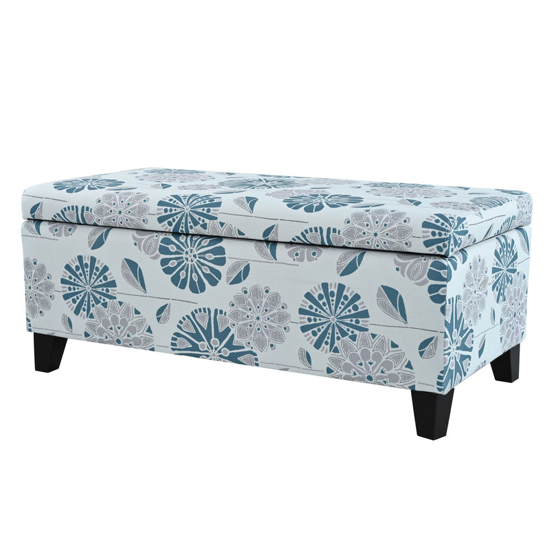 Luxury Storage Ottoman With Floral Patterned Fabric, Soft-Close Hinges, Multi Functional - R&R Furniture Gallery (Fountain Valley, CA)