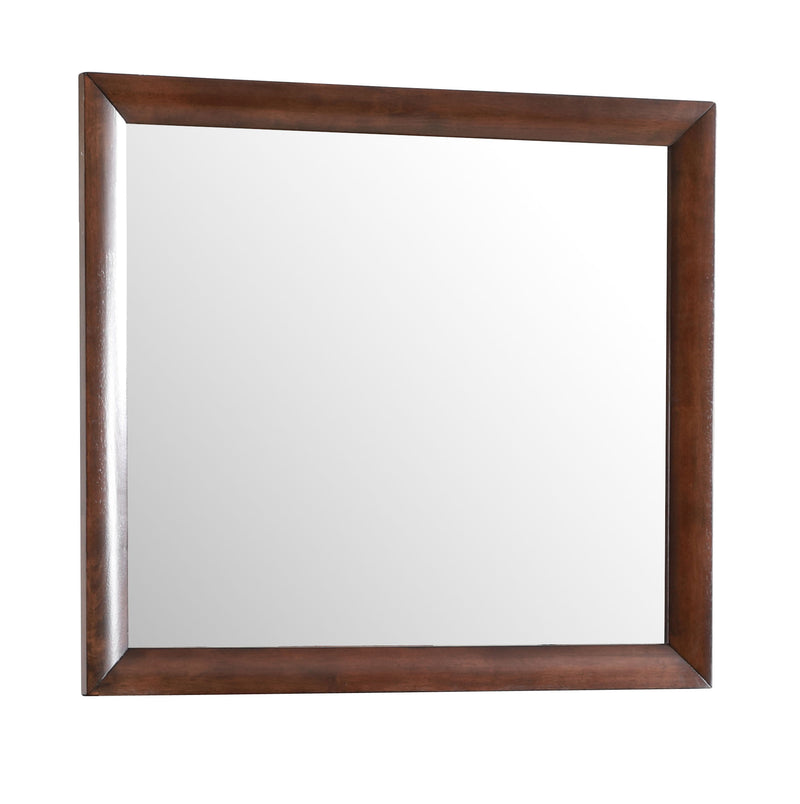 Glory Furniture Marilla mirror with sleek rectangular frame, hanging on a wall, reflecting a modern interior.