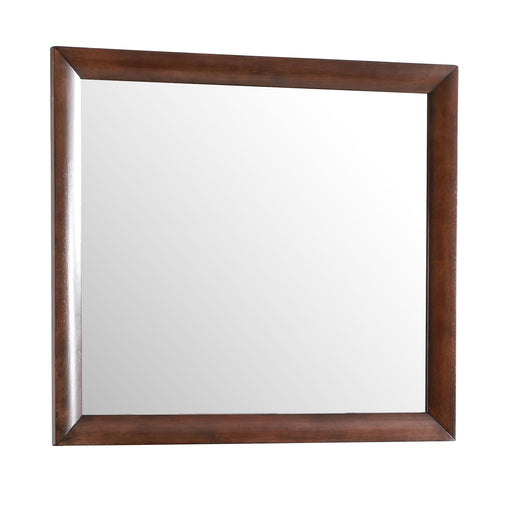 Glory Furniture Marilla mirror with sleek rectangular frame, hanging on a wall, reflecting a modern interior.