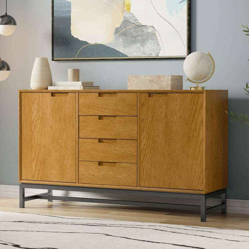 Banting Sideboard with Centre Drawers — Modern Industrial Storage Cabinet in Oak or Walnut - R&R Furniture Gallery (Fountain Valley, CA)