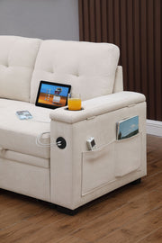 Ashlyn II - 84"W Woven Fabric Reversible Sleeper Sectional Sofa with Storage Chaise - R&R Furniture Gallery (Fountain Valley, CA)