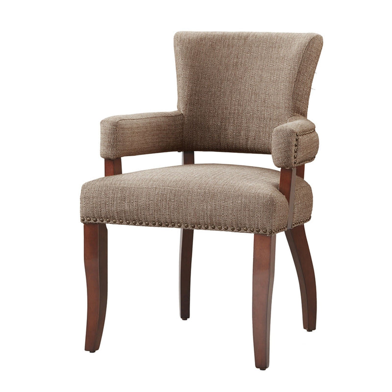 Elegant Arm Dining Chair With Brass Nail Head Detailing - R&R Furniture Gallery (Fountain Valley, CA)