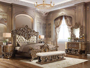 Constantine - Eastern King Bed - Synthetic Leather , Light Gold, Brown & Gold - R&R Furniture Gallery (Fountain Valley, CA)