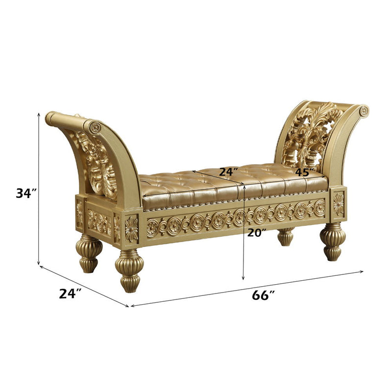 Seville - Bench - Gold Synthetic Leather & Gold - R&R Furniture Gallery (Fountain Valley, CA)